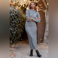 New With Tags Blissfully Cozy Grey Cable Knit Mock Neck Midi Dress Size Medium Sold Out Style Lulus Exclusive! There's Really Nothing Better Than Stepping Out In The Lulus Blissfully Cozy Grey Cable Knit Mock Neck Midi Dress! Medium-Weight, Stretchy Cable Knit Shapes This Soft And Comfy Dress With A Diamond Pattern Throughout, A Mock Neckline, And A Figure-Skimming Silhouette That Ends At A Midi Length Hem. Long Sleeves Have Fitted Cuffs. Ribbed Knit At Neckline, Cuffs, And Hem. Gray Midi-length Sweater Dress For Fall, Fitted Gray Sweater Dress For Fall, Mock Neck Midi Dress, Grey Knit Dress, Cable Knit Dress, Burgundy Skirt, Cable Knit Sweater Dress, Casual Outwear, Sweater Maxi Dress