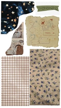 the collage shows different types of fabric and fabrics, including one with an american flag on it