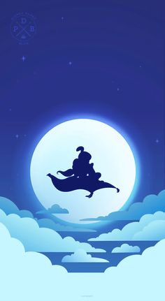 a couple riding on the back of a dolphin in front of a moon filled sky