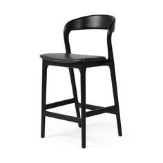 a black chair with a wooden seat and backrests on an isolated white background