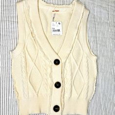 Nwt Free People Knit V-Neck Sweater Vest In Cream ; Retail $68 Size Xs - Stretchy Cropped Fit - Super Cute With High-Waisted Wide Leg Pants Or Jeans! 3 Tortoise Shell Buttons, Extra Button Attached Perfect Condition Very Soft And Stretchy White Ribbed Sweater Vest For Fall, Fitted Soft Knit Casual Sweater Vest, Fitted Cream Sweater Vest For Fall, Casual Fitted Soft Knit Sweater Vest, Casual Cream Sweater Vest For Fall, Cream Knitted Sweater Vest For Fall, Casual Knitted Cream Sweater Vest, Casual Cream Knitted Sweater Vest, Knitted Cream Sweater Vest For Fall