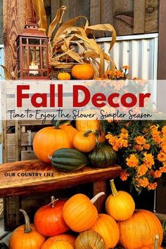 fall decor with pumpkins and gourds