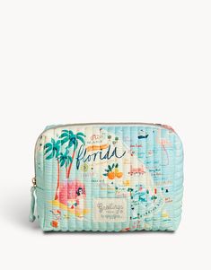 Florida Quilted Cosmetic Bag from Spartina 449 Storing Bags, Quilted Cosmetic Bag, Summer Wishlist, School Bag Essentials, Cotton Bags, Travel Essentials List, Paper Store, Spartina 449