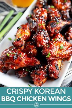 crispy korean bbq chicken wings on a white plate