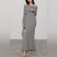 Brand New With Tags Long-Sleeve Maxi Dress 95% Rayon | 5% Elastane Super Comfortable & Stretchy Ribbed Material! Comes In Original Packaging. Beige Sweater Dress, Tube Midi Dress, Short Shirt Dress, Grey Long Sleeve Dress, Satin Dress Long, Cami Maxi Dress, Cotton Long Dress, Long Sweater Dress, Linen Mini Dress