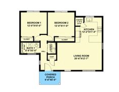 the floor plan for a two bedroom, one bathroom apartment with an attached kitchen and living room