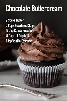 chocolate buttercream recipe with instructions for making cupcakes or muffins