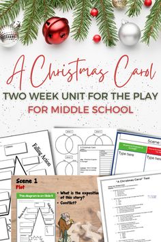 christmas carol worksheet for middle school and high school students with text overlay