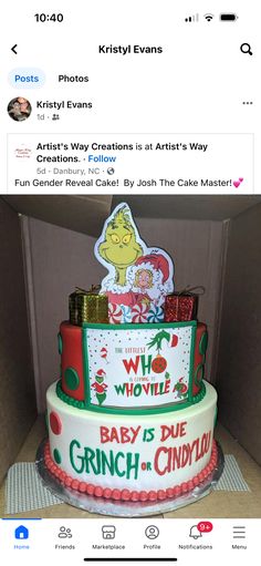 the cake is decorated with grinch and candy