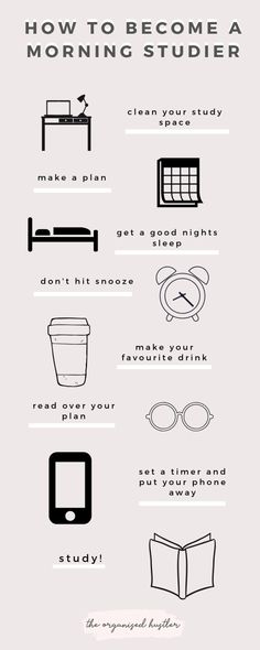 a poster with the words how to become a morning student in black and white on it