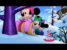 mickey and minnie mouse in the snow