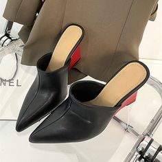 TAAFO Lady's Shoes Wedge Heel Sandal Slides Shoes Patent Upper Pointy Heel Slipper Mules Sandal Slides, Cowboy Shoes, Pointy Heels, Patent Shoes, Heel Slippers, Wedge Heel Sandals, Heel Sandal, Slides Shoes, Shoes Heels Boots