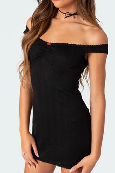 Patrice Off Shoulder Pointelle Mini Dress – edikted Dressy Summer Dresses, Mini Dress Off Shoulder, 2000 Fashion, Dress Off Shoulder, Seductive Clothes, Swimwear Dress, Mini Cocktail Dress, Aesthetic Outfits, S Models