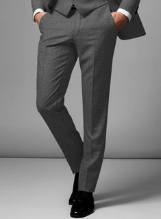 Go beyond the norms of dressing for your day with our Italian Wool Lycra Franciso Suit, which manifests perfection. Tailored from a premium virgin wool and lycra blend, our suit has a texturized pattern with a stunner gray shaded aura that feels completely light and will fit like a luxury in your wardrobe. Perfect for your next elite soiree or important business gatherings, get ready to attract elegance. Shop now and establish your stylish demeanor.   Look features a 2 button jacket with notch lapels, horn royal black buttons, single vent, three cuff buttons and two welted back pockets on trousers.   Click 'Customize Now' to modify the look if needed.  Lining: Viscose. Button Jacket, Wool Suit, Suit Shop, Double Breasted Suit, Jacket Buttons, Black Button, Fabric Samples, Wedding Suits, Double Breasted