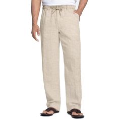 Drawstring With Zip Fly With A Drawstring Waistband And Metal Zipper Fly, These Mens Linen Pants Are Easy To Adjust For A Comfortable And Secure Fit. Functional Pockets Keep Your Essentials Safe With 2 Side Pockets And 2 Rear Buttoned Welt Pockets On These Beach Pants For Men. Loose Fit These Men's Straight Leg Linen Pants Feature A Loose Fit To Provide Total Comfort, You'll Surely Have No Problem Wearing These Lightweight Casual Summer Pants From Day To Evening. Versatile Pants - Whether You're Spring Linen Leisure Bottoms, Casual Linen Leisure Bottoms, Casual Linen Bottoms For Leisure, Beige Drawstring Pants For Vacation, Linen Drawstring Pants For Beach, Linen Beach Pants With Drawstring, Men Linen Pants, Linen Pants Men, Loose Linen Pants