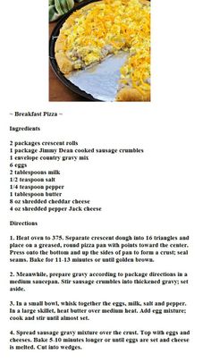 the recipe for breakfast pizza is shown here