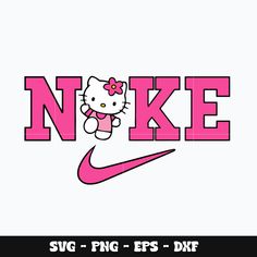 a pink nike logo with hello kitty on it