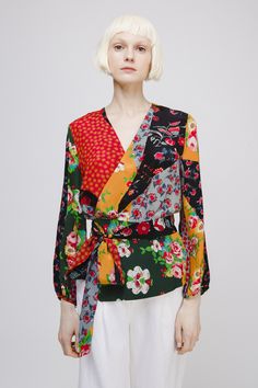 Luxury Silk Blouse With Vibrant Print, Silk Long Sleeve Multicolor Print Blouse, Luxury Silk Blouse With Floral Print, Multicolor Print Silk Long Sleeve Blouse, Multicolor Floral Print V-neck Blouse, Printed Silk Blouses, Women Encouragement, Fabric Bows, Silk Blouse