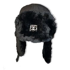 Chanel Logo Trapper Hat Nylon And Authentic Fur Metal Logo Perfect Condition Rare Designer Winter Hats With Curved Brim, Designer Black Winter Hat, Luxury Flat Brim Winter Hat, Luxury Adjustable Winter Hat, Designer Black Brimmed Hat, Luxury Winter Hats With Short Brim, Chanel Men, Accessory Inspo, Ad Fashion