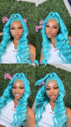 Blue Frontal Wig Hairstyles, Color Frontal Wig Dark Skin, Frontal Color Ideas, Unique Wig Hairstyles, Custom Color Wigs, High Ponytail Hairstyle, Wig Colors, Ponytail Hairstyle