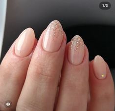 Glitter Baby Boomer Nails, Glitter Holiday Nails, Gold Glitter Nails, Ombre Nails Glitter, Plaid Nails, Simple Gel Nails, Nail Art Wedding, Neutral Nails, Dipped Nails