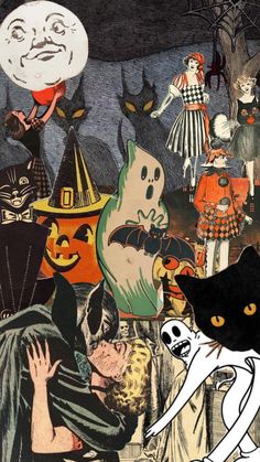 a collage of halloween images with cats and ghost