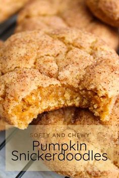 soft and chewy pumpkin snickkerdoodles on a cooling rack with text overlay