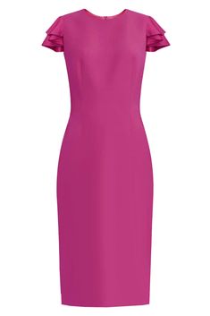 CaeliNYC Estella Fuchsia Sheath Dress with Butterfly Sleeves Sheath Dress With Sleeves, Workwear Ideas, Dress With Butterfly Sleeves, Pink Dress Fashion, High Neck Long Dress, Marigold Dress, Double Butterfly, White Sheath Dress, Sheath Dresses