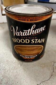 a can of varathanane wood stain sitting on top of a white counter