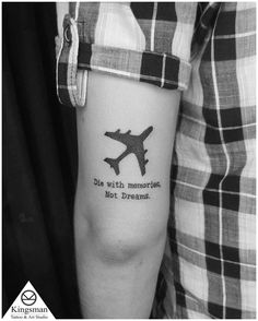 a person with a tattoo on their arm that says, be with memories not dreams