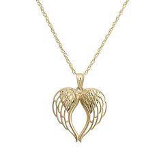 Add a touch of softness to any ensemble with this sweet Forever 14k angel wings heart necklace, crafted with elegant 14k gold. Add a touch of softness to any ensemble with this sweet Forever 14k angel wings heart necklace, crafted with elegant 14k gold. Chain length: 18 in. + 2-in. extender Chain type: rope Pendant size: 24 in. x 19 in. Nickel free Metal: 14k gold Finish: polished Packaging: boxed Size: 18". Color: Yellow. Gender: female. Age Group: adult. Elegant Yellow Gold Heart Necklace Keepsake, Elegant Yellow Gold Heart Necklace For Keepsake, Elegant Heart Necklace For Keepsake, Sterling Silver Gold Angel Wings Jewelry, Gold Sterling Silver Jewelry With Angel Wings, Elegant Gold Wing-shaped Jewelry, Elegant Wing-shaped Gold Jewelry, Elegant 14k Gold Wing-shaped Jewelry, Angel Wings Jewelry For Anniversary