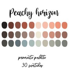 the peachy horizon palette is shown in shades of brown, beige and grey with black lettering