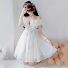 Vendor: Egirldoll Type: Price: 42.99 Blue/White Fairy Soft Princess Off Shoulder Dress ON103 Soft Girl Dress, Gothic Harajuku Fashion, Summer French Style, Soft Princess, Egirl Fashion, White Fairy, Egirl Clothes, Egirl Outfits, Girls Dresses Summer