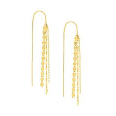 14K Yellow Gold Multi Chain Dangle Threader Earrings - Women. Exquisite designs made to tantalize the fashion senses, these earrings ranging from modest to abstract will no doubt invigorate your wardrobe with a zestful breath of fashionista inspiration. Be it threader, tassel or drop earring, our 14-karat gold jewelry will make you pop out of the crowd with a luxurious brilliance. If you have a passion for fashion, these earrings are a must own for your collection. Size: one size.  Gender: femal Shine Jewelry, Earrings Real, Pineapple Earrings, Front Back Earrings, Diamond Evil Eye, Mini Earrings, Mini Studs, Average Weight, Heart Drop Earrings