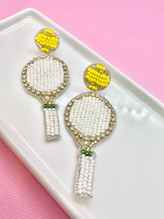 Earrings are nickel-free, surgical steel and felt-back making them very lightweight and great for all-day wear. Pickleball Jewelry, Tennis Earrings, Tennis Coach Gift, Senior Night Gifts, Gift Idea For Mom, Tennis Coach, Coach Gift, Tennis Player, Coach Gifts