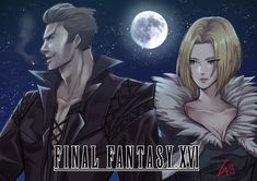 two people standing next to each other in front of a full moon and the words final fantasy xx