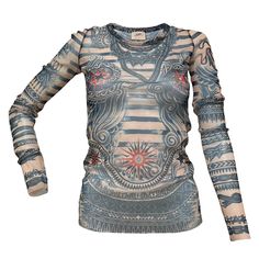 condition 8/10 color blue size s chest 36cm, length 63cm, shoulder 32cm, sleeves 66cm by flat it has a damage on the front chest area polyester 100% made in china free shipping worldwide (takes around 5days) 2014 Tattoo, Twyla Boogeyman, Jean Paul Gaultier Women, Vintage Jean Paul Gaultier, Texture Designs, Tattoo Shirts, High Key, Punk Vintage, Beach Photoshoot