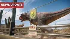 an image of a fake dinosaur on the fence