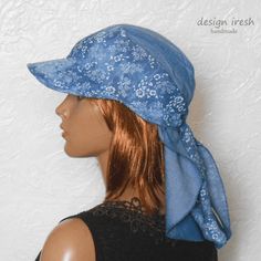 This denim fabric with floral pattern is not available. The fabric shown in the last photo is available. This denim sun visor is necessary for hot summer weather. Lightweight bandana made of denim fabric. For those who love denim style. A beautiful and fashionable women's cap will be a wonderful gift! This item is made to order. Fashion Bandana, Denim Cap, Summer Cap, Summer Hats For Women, Head Wrap Scarf, Denim Hat, Summer Weather, Denim Accessories, Nautical Fashion