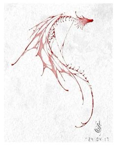 a drawing of a red dragon on white paper