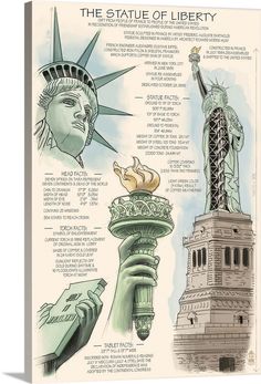 the statue of liberty is depicted in this poster, which features images of different countries