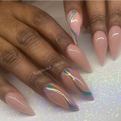 Nude Nails With Design Almond, Almond Nails Nude Design, Nude Almond Nails With Design, Nail Designs On Black Women, Swirls Nail Art, Almond Stiletto Nails, Stiletto Nail Designs, Swirl Nail Art, Stiletto Nails Short