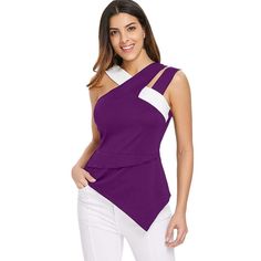 Back Zip Asymmetrical Flare Tank Top - Purple - 3K77669116 - Original Design-Women's Clothing, Tank Tops  #TankTops #Original #DesignWomen's #Clothing # #Tank #Tops Umgestaltete Shirts, Neckline Pattern, Cutout Tank Top, Cheap Tank Tops, Asymmetric Neckline, Top Tank, Tank Top Camisole, Casual Tank Tops, Online Tops