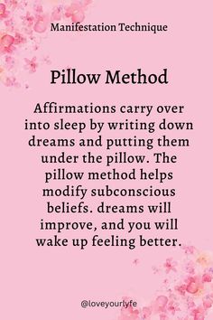 a pink background with the words pillow method written in black and white, on top of it