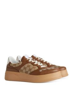 Gucci Men's Chunky B Lace Up Sneakers Canvas Sneakers Men, Gucci Mens, Leather And Canvas, Buy Gucci, Lace Up Sneakers, Sneakers Online, Gucci Men, Canvas Sneakers, Hazelnut