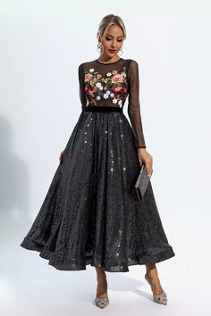 Antonella Black Floral Embroidery Maxi Dress Boho Elegant Dress, Embroidery Maxi Dress, Glitter Wedding Dress, Cutout Maxi Dress, Bandage Midi Dress, Looks Party, Lace Cutout, Embroidered Maxi Dress, Floral Shirt Dress