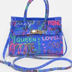 Graffiti Pvc Satchel Bag * 9.5w*6.25h*4d * Pvc. Graffiti Bags Handbags, Blue Trendy Satchel For Spring, Trendy Blue Satchel For Spring, Trendy Blue Satchel For Summer, Trendy Blue Crossbody Satchel, Trendy Blue Satchel For Shopping, Graffiti Bag, Rainbow Canvas, Leather Satchel Bag