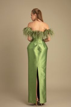 Description Green Column, Long dress Fitted, Short Sleeves Off shoulder Dry Clean Evening Dress Made in Lebanon GMW23 6770LD Long Dress Fitted, Marchesa Couture, Midi Dress Style, Dress Fitted, Long Midi Dress, Yellow Shop, Column Dress, Princess Seam, Peach Pink