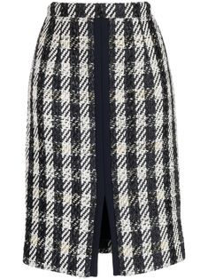 black/white cotton-wool blend high waist tweed houndstooth pattern front slit concealed rear zip fastening knee-length Basic Bodice Pattern, Stacie Flinner, Basic Bodice, Navy Pencil Skirt, Bodice Pattern, Paule Ka, Pattern Skirt, High Rise Skirt, Tweed Skirt