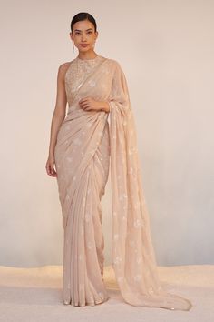 IQRA SAREE - FLESH $797 Anita Dongre Saree, Lily Silk, Saree Jacket, Saree Jackets, Sarees For Girls, Anita Dongre, Fancy Sarees Party Wear, Saree Designs Party Wear, Saree Blouse Patterns